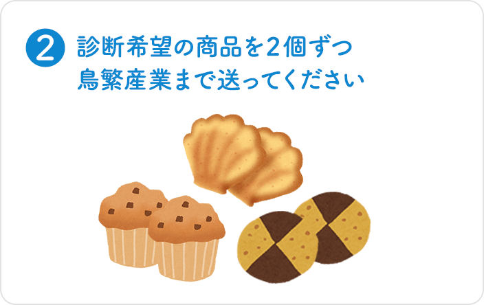 2、診断希望の商品を2個ずつ鳥繁産業まで送ってください