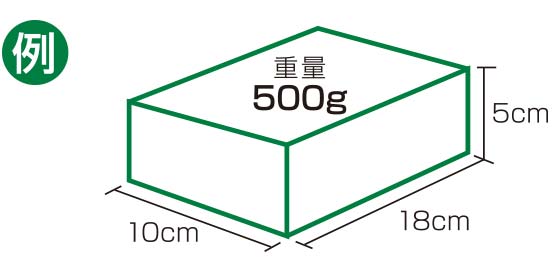例 18センチ、横10センチ、高さ5センチで重量500gの場合